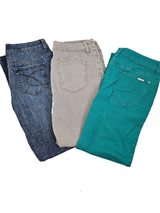 Chico's Denim - Lot 3 Chicos Size 1 Jeans Blue Gray Turquoise Mid Rise Straight Leg Ankle Pants
